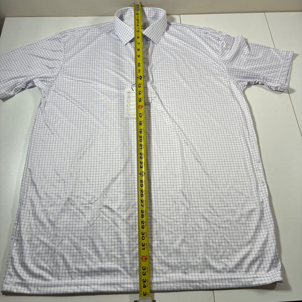 NEW Collars & Co Polo Mens 2XL White Purple Windowpane Check Performance Shirt - Picture 6 of 8